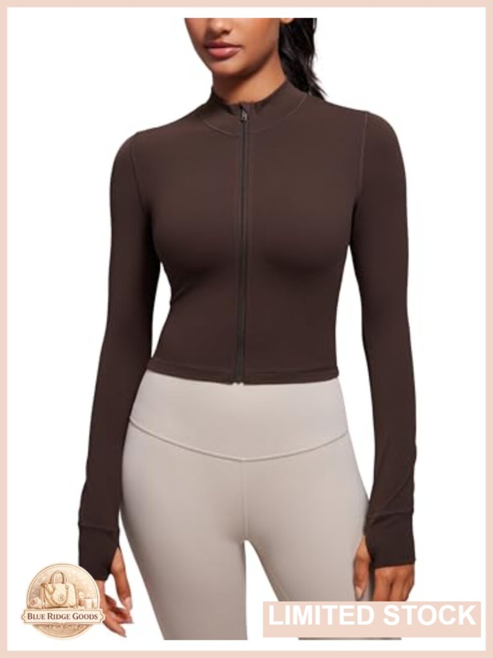 Cropped Athletic Zip Jacket Soft Stretchy Slim Fit Workout